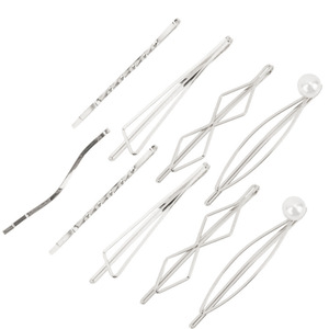 Barrettes à cheveux géométriques dorées avec perle pour femmes, pour les fêtes et l'usage quotidien, 6*3.5cm, Hemasa Fashions - Product Image 2