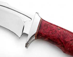 Couteau utilitaire robuste en acier avec double garde croisée en acier poli et manche en bois de burl stabilisé rouge cramoisi - Product Image 6