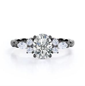 Exquisito Anillo de Compromiso con Siete Piedras de Moissanita Ovalada de 1.1 Quilates, con Corte Festoneado, en Plata de Ley con Engaste de Puntas en Oro Rosa, Estilo Vintage - Product Image 5