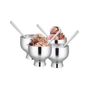 Bols à glace en acier inoxydable avec cuillère, design moderne, compatibles lave-vaisselle, vaisselle de service pour fêtes - Product Image 3