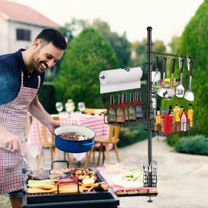 Porta Utensili Verticale per Griglia con Gancio per Rotolo di Carta, Cestelli e Supporto per Accessori BBQ - Product Image 2