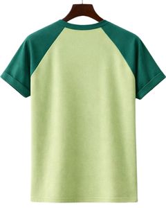 เสื้อยืดแขนสั้นคอกลมผ้าฝ้ายทรงแร็กแลนสำหรับผู้ชาย สีเขียวอ่อนเข้มสองสี ลำลอง ใส่สบายสำหรับฤดูร้อน  แบบเรียบ ย้อมสี  ถักทอ  รับสกรีนโลโก้ - Product Image 6