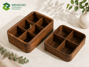 Acacia Wood Eco-Friendly Rectangle <b>Box</b> with Glass Lid 6 Compartment <b>Herb</b> Storage Container Durable Hand Wash Only - Product Image 4