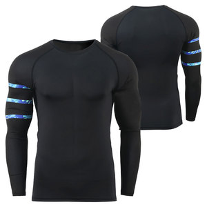 <b>Men's</b> Long Sleeve Rash Guard Black With Blue Pattern Quick Dry Spandex Polyester <b>Compression</b> <b>Shirt</b> Adult By TIAGO SPORTS - Product Image 3