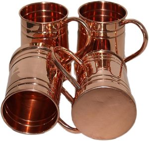 Juego de 4 Tazas Tradicionales de Cobre Puro con Patrón de Anillos Horizontales, Tazas de Cobre Sólido Directas de Fábrica para Eventos y Catering - Product Image 2
