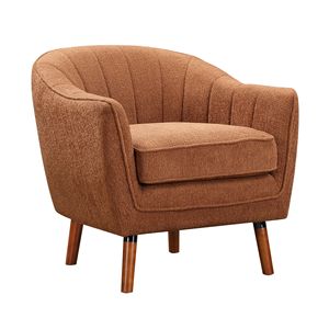 Fauteuil d'appoint moderne du milieu du siècle, 1 pièce, en tissu chenille couleur rouille, dossier capitonné, meuble en bois massif pour salon - Product Image 3