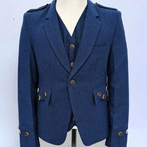 Veste de kilt en tweed de laine noire à motif Argyle de Ventoria Enterprises, col rabattu, coupe ajustée, pour mariage, hiver - Product Image 1