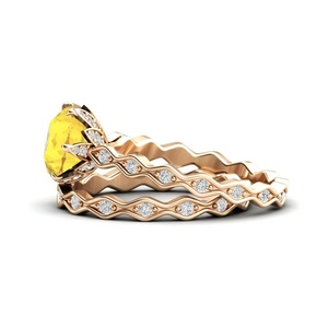 Anillo único de piedra preciosa redonda de zafiro amarillo creado en laboratorio, Plata de Ley 925, joyería hermosa, últimos productos hechos a mano - Product Image 2