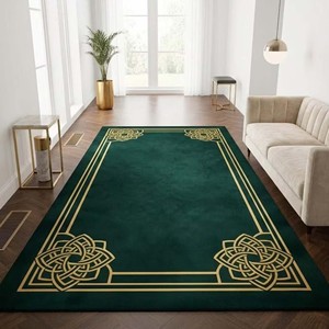 Alfombra Moderna Verde con Borde Festoneado, Alfombra Decorativa de Lana Hecha a Mano para Sala de Estar, Dormitorio, Alfombra de Lujo - Product Image 4