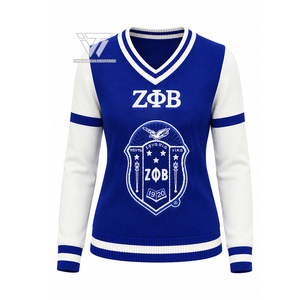 Suéter Cárdigan Personalizado al por Mayor con Bordado Chenille de la Hermandad Griega Zeta Phi Beta, con Rayas Universitarias - Product Image 1