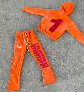 ชุดเซ็ตเสื้อฮู้ดดี้และกางเกงวอร์มทรงแฟลร์สไตล์วินเทจสำหรับผู้ชาย ผ้าฝ้าย 100% ล้างสีแบบแอซิดวอช เหมาะสำหรับฤดูหนาว รับผลิตตามสั่งขายส่ง - Product Image 5