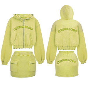 Ensembles décontractés pour femmes : jupe courte et sweat à capuche, 100 % coton, personnalisables avec fermeture éclair et multiples poches, style streetwear, lettres de logo personnalisées, OEM - Product Image 4