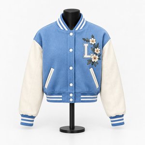 <b>Women</b> Cropped Varsity <b>Jacket</b> Custom Letterman <b>Jacket</b> Floral Embroidery Bomber <b>Jacket</b> Manufacturer Wholesale - Product Image 1