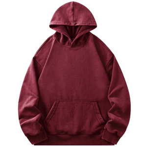 Sweat à capuche délavé vintage uni à manches longues avec poche kangourou, style streetwear décontracté, haut de gamme pour le quotidien - Product Image 1