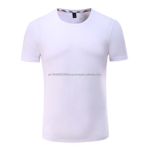 Camiseta informal de cuello redondo de algodón Camisa básica deportiva simple con manga corta Color sólido Diseño en blanco al por mayor - Product Image 1