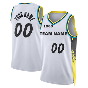 Uniforme de Baloncesto Personalizado Blanco, Amarillo y Azul Marino 2026, Equipación 2025, Sublimación Completa, Ropa Deportiva Profesional HD - Product Image 3