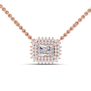 Collar con colgante de diamante de corte radiante de 1 quilate con doble halo en oro amarillo, blanco y rosa de 14 quilates de lujo. |   Joyería Fina para Mujer - Product Image 5