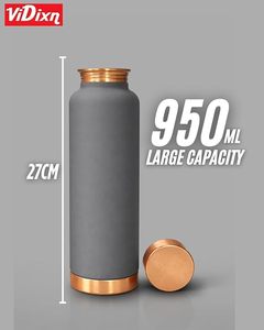 Thermos minimaliste à double paroi en acier inoxydable gris avec accents en cuivre, pour la randonnée en plein air, isolation thermique de 12 à 24 heures - Product Image 3