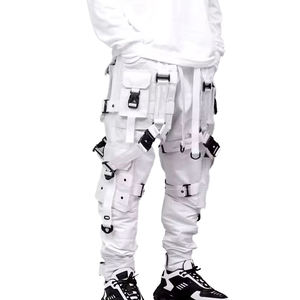 Pantalon Cargo Techwear Blanc Homme 2026 Multi-Poches Bretelles Tactiques Boucles Streetwear Joggers Hip Hop Urbain Style Cyberpunk - Product Image 2