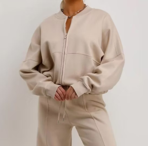Women's 100% Cotton Track Suit Custom Casual Plain Color Street Wear Adult Sweat Suit - Product Image 4
