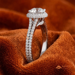Round Cut Moissanite Halo Engagement <b>Ring</b> 925 Silver <b>Split</b> Shank Pave Band Wedding <b>Ring</b> Diamond Look Jewelry - Product Image 2