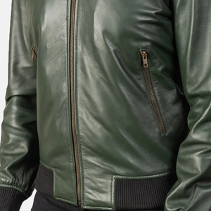 Chaqueta Bomber de Cuero Verde, Chaquetas de Cuero Genuino para Hombre, Cálidas para Invierno, Informales, las Más Vendidas, Chaquetas de Cuero Genuino Verde para Hombre - Product Image 3