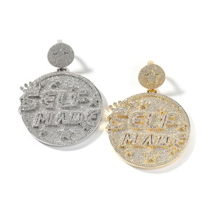 Hip Hop Round Disc Pendant Necklace Gold Plated <b>Brass</b> Micro Insert Zircon <b>Letter</b> Charm for Party - Product Image 3