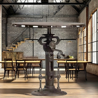 2025 Vintage industriel réglable hauteur manivelle Table café rond fer Bistro salle à manger bureau mécanique inspiré main rustique Antique