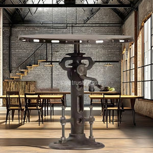 2025 Vintage industriel réglable hauteur manivelle Table café rond fer Bistro salle à manger bureau mécanique inspiré main rustique Antique - Product Image 2