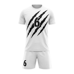 Custom 100% Polyester Sublimation Printed American Football <b>Soccer</b> Uniform White Black Claw Design Team Jersey Shorts Set - Product Image 3