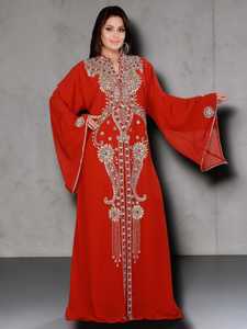 Vestido Kaftan Islámico Awais House Bride, Corte A, Georgette, Cristal, Simple, Largo hasta el Suelo, Mangas Largas, para Bodas, Festivales de Verano, Eid - Product Image 6