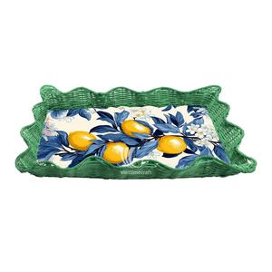 Plateau de service en bois laqué de pétoncle carré le plus vendu pour la décoration de la maison d'hôtel de restaurant fournitures en gros avec plateau en rotin - Product Image 2