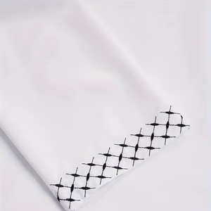 White Cotton <b>Thobe</b> <b>Men</b> Stand Collar Short Sleeve Floor Length Geometric Embroidery Modest Islamic Prayer Wear Middle East Style - Product Image 2