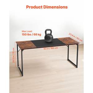 Modern Simple 63-Inch Office Gaming Computer <b>Desk</b> Metal Frame Rustic Brown Black Finish <b>Home</b> Office Writing Study <b>Work</b> Table - Product Image 3