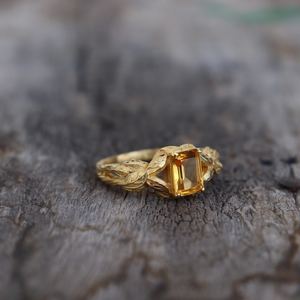 <b>Emerald</b> Cut Citrine <b>Ring</b> 925 Sterling <b>Silver</b> 14K Gold Plated Yellow Birthstone Minimalist Dainty Anniversary Gift - Product Image 4