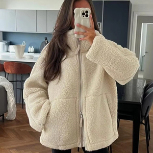 Veste en polaire sherpa unisexe, col montant épais, fermeture éclair, manteau d'hiver - Product Image 1