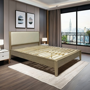 Cadre de lit en bois de chêne durable avec tête de lit rembourrée en tissu Lit à plateforme en bois Meubles de chambre à coucher sans outil quantité minimale de commande flexible OEM - Product Image 2