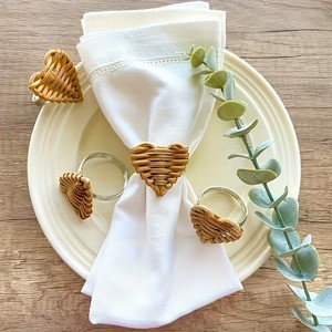 Handwoven Cane Napkin Holders Boho Floral Design Reusable Dining Accessories for Hotel Cafe Wedding Banquet - Product Image 1