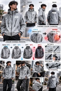 Custom Color Changing Camouflage Camo <b>Zip</b> <b>up</b> Thermochromic Streetwear Waterproof Windproof Windbreaker Hoodies <b>jacket</b> for men - Product Image 2