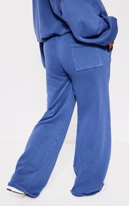 Ensemble de survêtement bleu grande taille pour femme, manches longues, coupe ample, taille à cordon, tenue décontractée avec poches latérales, couleur unie, automne - Product Image 4