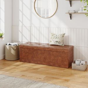 43 Inches <b>Folding</b> Ottoman Storage Bench Load 660 Lbs Upholstered Foot Rest Stool End <b>Bed</b> Storage Bench Living Room Accessory - Product Image 4