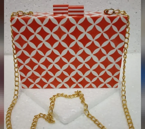 Sac à main de luxe FAIZA CRAFT bohème en résine peinte à la main avec chaîne de boutons rectangulaires pour mariages et mariées - Product Image 6