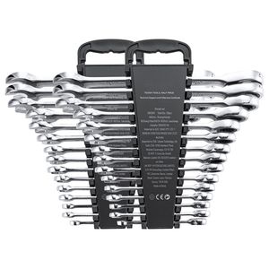 Jeu de clés à cliquet combinées de 30 pièces, SAE 1/4''-1'', métriques 8 mm, en acier Cr-V, avec support d'organisation - Product Image 1