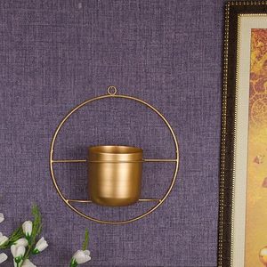 Jardinière murale circulaire en métal plaqué or, pot de fleurs suspendu minimaliste pour plantes vertes, design moderne - Product Image 5