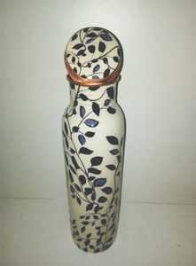 Bouteille d'eau en cuivre à motifs géométriques et imprimés Ikat multicolores, gourde émaillée, fournisseur en gros - Product Image 5