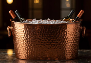 Enfriador de Vino de Cobre Antiguo, Bañera para Bebidas de 12L de Capacidad, Diseño Vintage Martillado, Soporte para Botellas de Champán para Fiestas - Product Image 5