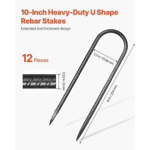 Ancoraggi a terra in acciaio zincato per impieghi gravosi da 10 pollici, a forma di U, con diametro di 0,32 pollici, puntali a scalpello, resistenti alla ruggine - Product Image 2