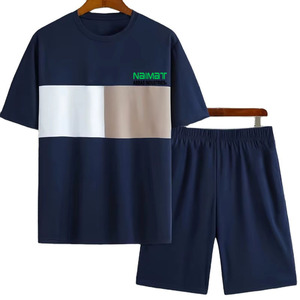 Ensemble de shorts bermuda pour homme Naimat, décontracté, taille élastique, coton respirant, tricoté 220g, option logo personnalisé, haute qualité, color block - Product Image 2