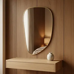 Irregular <b>Gold</b> Brass <b>Frame</b> Wall <b>Mirror</b> 3.0mm Thick Modern Minimalist Design for Bedroom Bathroom Entryway & Living Room - Product Image 1
