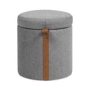 Uptown Gray 14\" Round Storage Ottoman Brandy Upholstered with <b>Leather</b> Accent <b>Stools</b> & Ottomans Product - Product Image 3